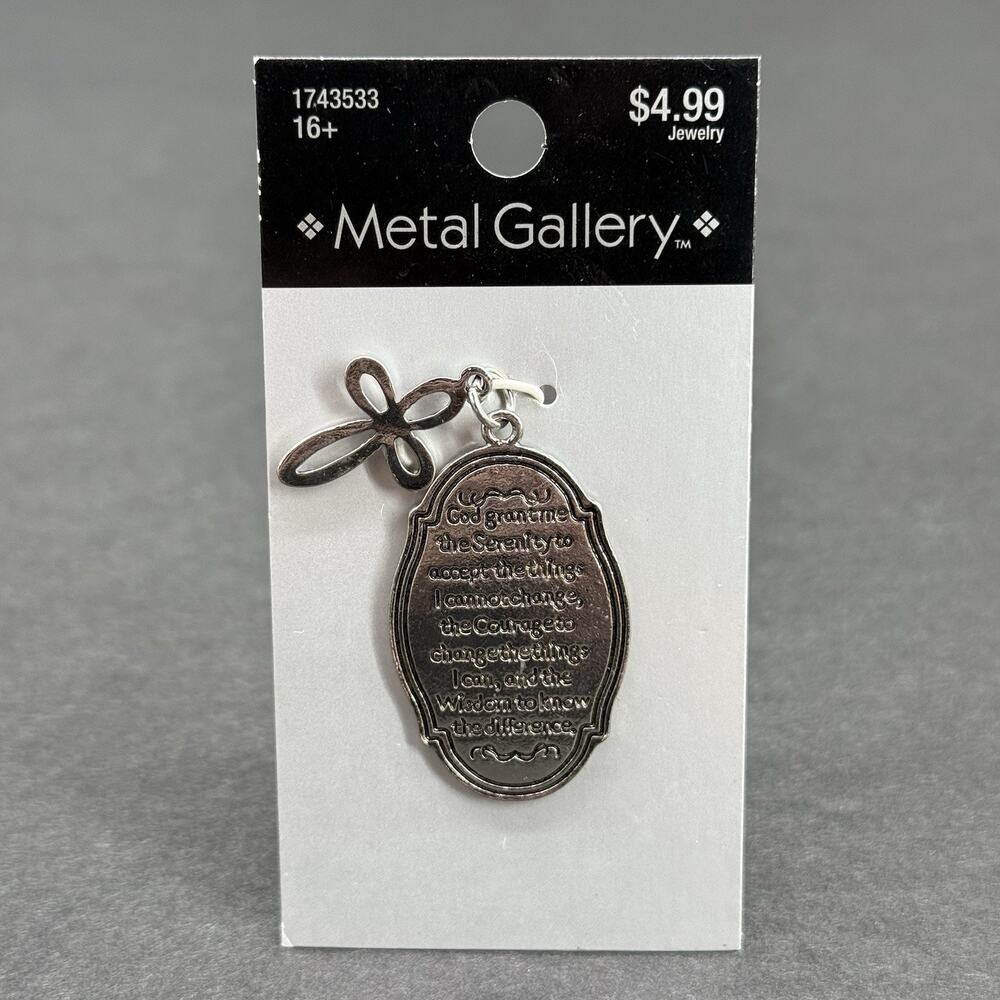 Metal Gallery Serenity Prayer Charm Pendant Cross Silver Tone Religious Jewelry